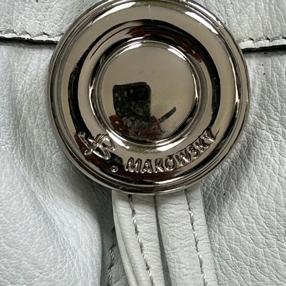 B. Makowsky White Leather Shoulder Bag Leopard Lining Boho Chic L - Picture 3 of 10